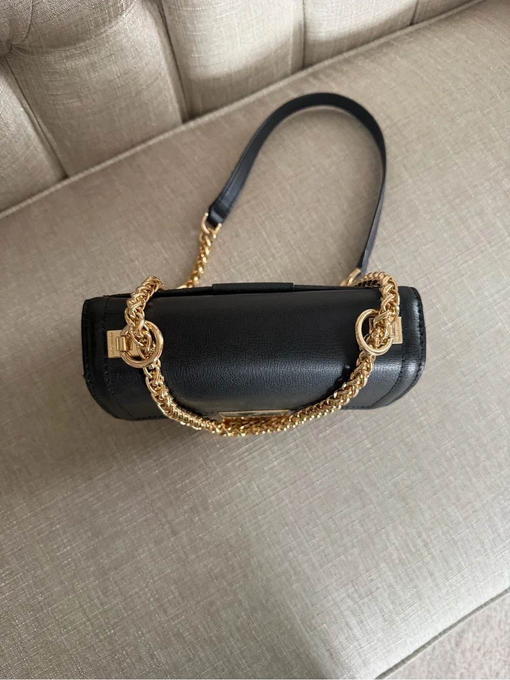 Michael Kors Black Leather Crossbody with Gold Chain Strap
